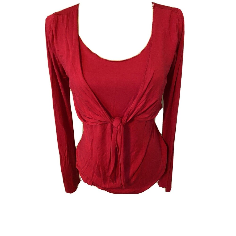 Red Mimi Maternity Long Sleeve Stretch Red Front Knot Tie Shirt SZ S